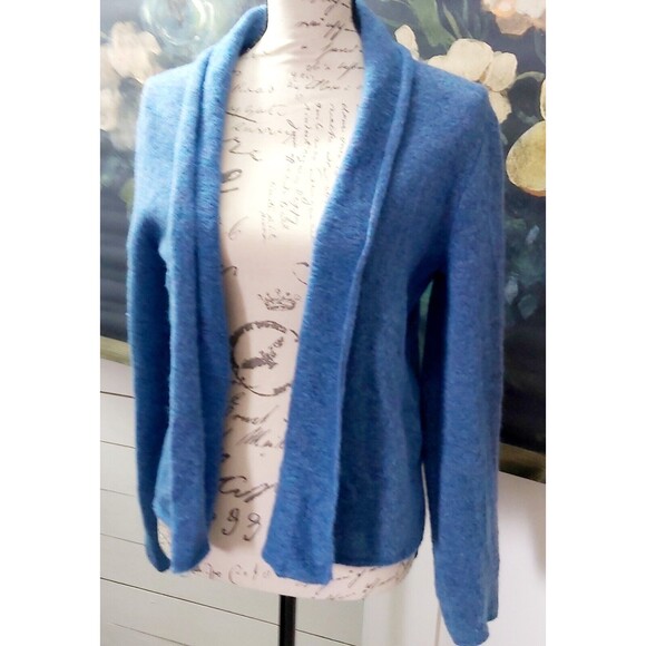 Eileen Fisher Wool Mohair Open Front Draped Cardigan Petite Medium Blue Cozy - Picture 2 of 5